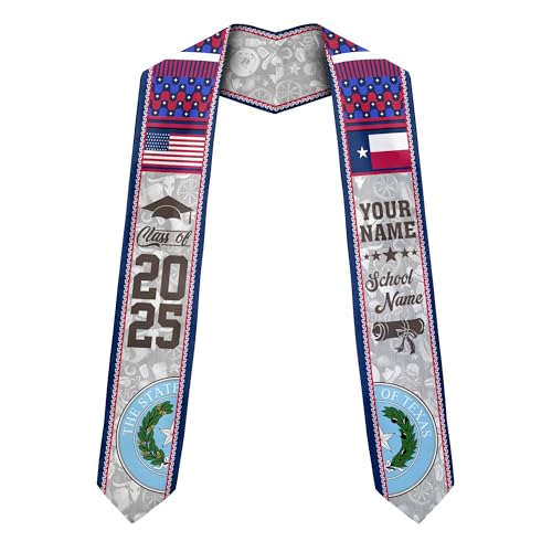 MonkeyVan Customize Texas Graduation Stole Texas Graduation Sash 2025 Texas Sash for Graduation Usa and Texas Flag for Graduation Tx8