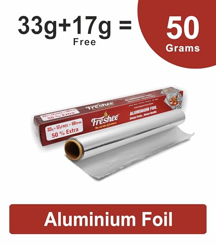 Image of Freshee 50gm Aluminium Silver Kitchen Foil Roll Paper| 11 Micron Thick| Food wrap|Disposable| Food Parcel| Hookah| Fresh Food| Food Grade