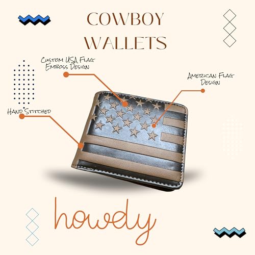 Men’s PU Leather Wallet – Embossed USA Flag Rodeo Bifold or Compact Size – Patriotic American Checkbook or Front Pocket Wallet for Cowboys & Veterans4
