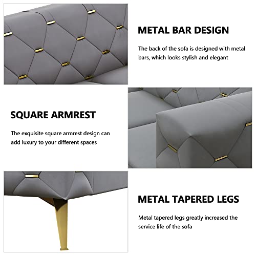 Chesterfield Sofa, 84'' Velvet Upholstered 3 Seater Couch With Square Arms And Tufted Back, Mid-Century Modern Sofa Couch With Metal Buckle Decor And Metal Legs For Living Room, Office, Bedroom #TOP2