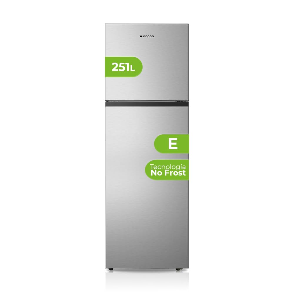 Aspes Frigorífico 2 Puertas Inox AF1675501ENFX. Capacidad 251 Litros, Puerta Reversible, Bajo Nivel Sonoro, Eficiencia Energética Clase E