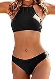 Ekouaer Womens High Neck Halter Bikini Set Swimsuit Full Coverage Bathing Suits Lace Up Backless...