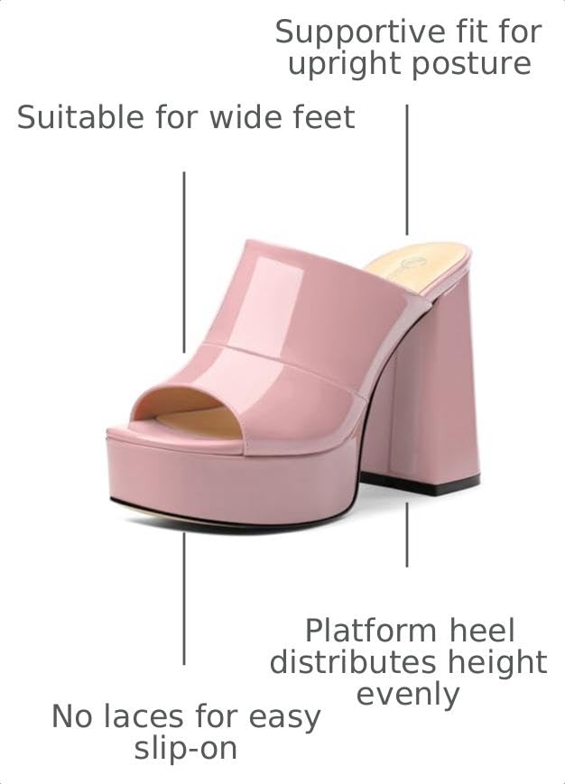 Image of Women Square Open Toe Platform Chunky Heel Slide Sandals | Slip On High Heel Dress Sandals, Elegant Formal Footwear For Wedding Club Evening Party Events