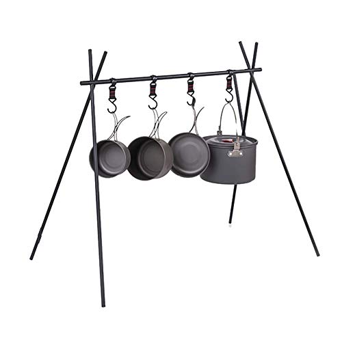 Grille de camping réglable avec support triangle pliable pour cuisson au feu de bois