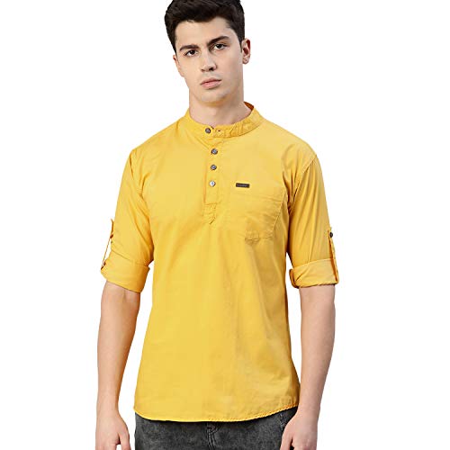 Image of Urbano Fashion Men's Cotton Full Sleeve Casual Shirt with Mandarin Collar Slim Fit