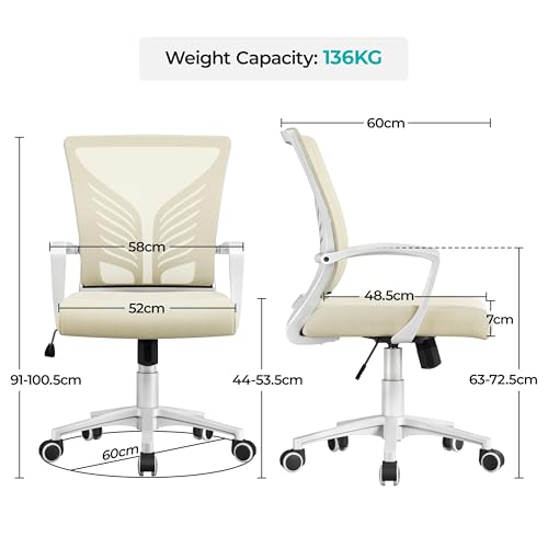 Chaise Bureau Ergonomique Maille 136 kg Beige Yaheetech