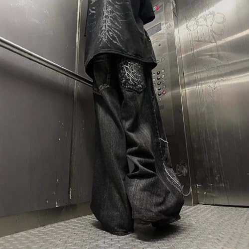 Men's Hip Hop Splicing Wide Leg Y2K Jeans Women's Gothic Straight Loose Jeans4