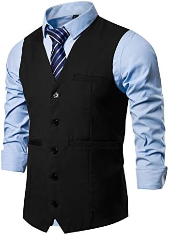 AOYOG Mens Formal Business Suit Vests 5 Buttons Regular Fit Waistcoat for Suit or Tuxedo