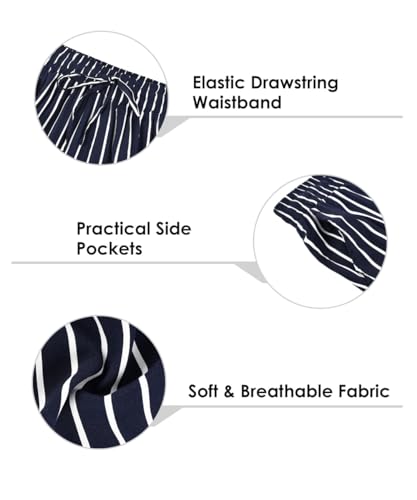 TIYOMI Plus Size Wide Leg Pants for Women 3X Stripe Elastic High Waisted Drawstring Summer Hawaiian Pants Navy Blue Trousers with Pockets Beach Outfits for Women 3XL 22W 24W3