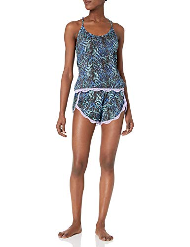 Bottoms Out Women's Printed Rayon Lace Trim Boxer Short & Cami Sleep Set