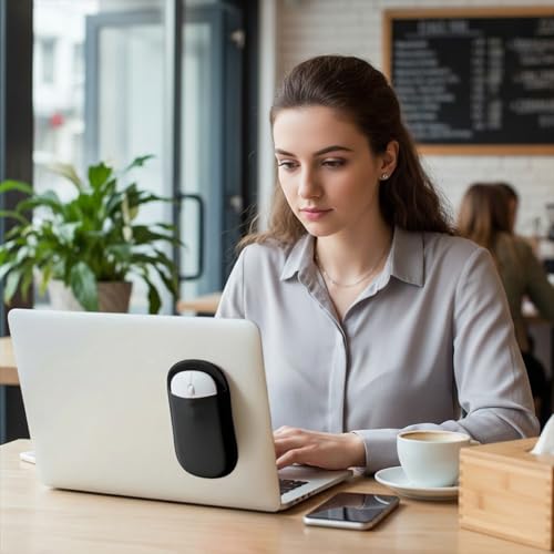 Image of Slim Mouse Holder for Laptop, Universal Wireless Mouse Sleeve Pouch for Laptop Stick on, Black Adhesive Computer Mouses Pocket Holder Case, No Glue Residue