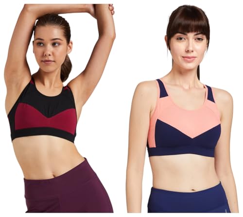 Image of Van Heusen Cotton Spandex Women Proactive Wireless Padded Racerback Sports Bra - Anti Bacterial, Full-Coverage, Medium Impact (Pack of 2)
