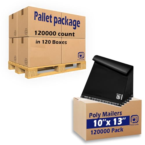 POLYSELLS 120000 pcs 10x13 Inches Black Bulk Poly Mailers Shipping Envelopes, Strong Adhesive Sealing, Waterproof, and Tear-resistant Postal Mailing Bags for Clothing, Books, and Accessories in Pallet