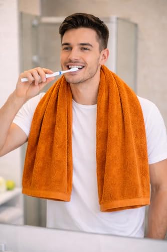 Image of Bath Towel 600 GSM (70x140 cm) | Soft & Highly Absorbent Large Bath Towel for Men & Women | Quick Dry Bathroom Towel for Home, Hotel & Spa Use - Orange