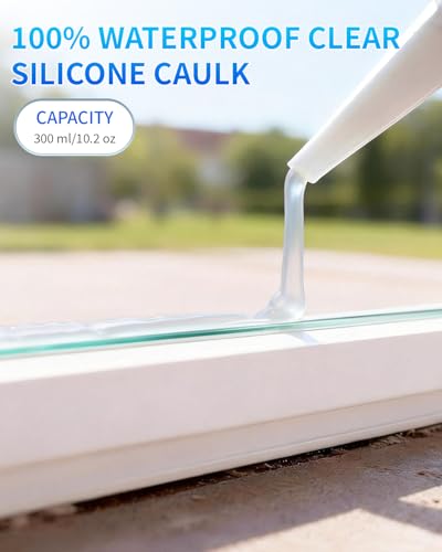 Image of Silicone Caulk & Sealant Clear, 100% Waterproof Silicone Sealant, Shrink & Crack Proof, Silicone Sealant Caulking for Kitchen, Bathroom, RV, Interior & Exterior Use, 10.2 FL. OZ /300ML, 12 Pack