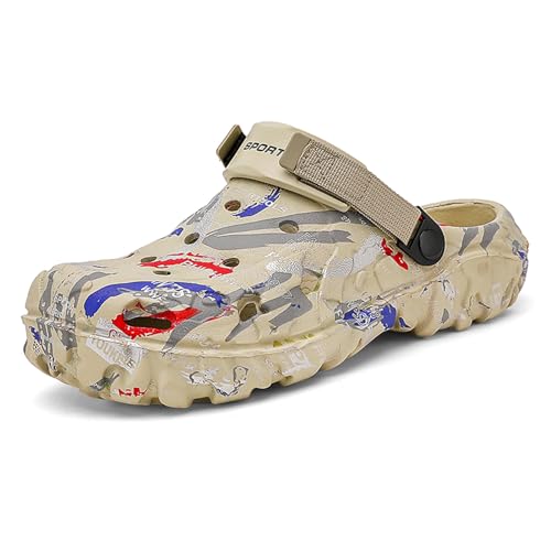 Image of FLIOZY Men's Camouflage Garden Clogs Comfortable Non-Slip Beach & Pool Mules, Lightweight Athletic Outdoor Sandals with Adjustable Back Strap