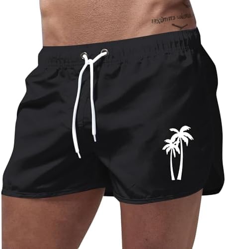 Men Quick Dry Swim Trunk Casual Drawstring Beach Travel Coconut Tree Board Shorts Elastic Waist Summer Casual Shorts