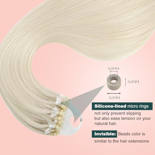 Image of Easyouth Micro Beads Hair Extensions Blonde, Cold Fusion Hair Extensions | Microlink Hair Extensions Human Hair White Blonde 14 Inch 57g 50s, Invisible, for Girls, Micro Ring Hair Extension Human Hair