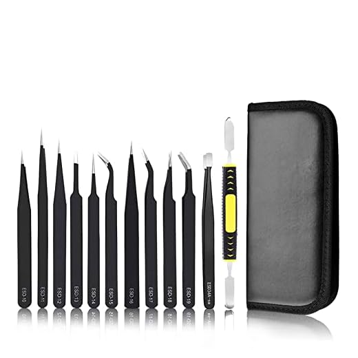 Pinzas de Precisión Kit 12pcs Kieenass Anti-Estáticas de Acero Inoxidable Pinzas Electronica para Electrónica Joyería Trabajo de Laboratorio Maintenance Tools Ceja y Pelo