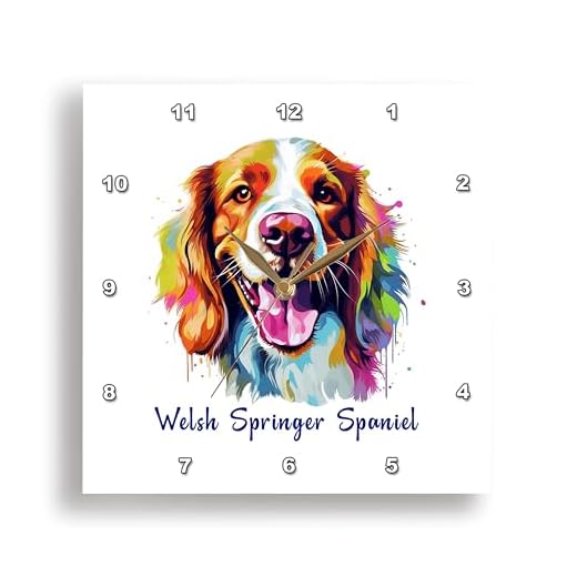 3dRose Welsh Springer Spaniel Dog Breed. Colorful Painting Art 10x10 Wall Clock