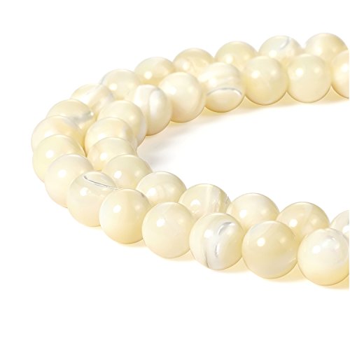 BEADNOVA Natural White Mother of Pearl Shell Beads Natural Crystal Beads Stone Gemstone Round Loose Energy Healing with Crystal Stretch Cord for Jewelry Making (8mm, 45-48pcs) - Thumbnail 2