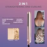 Rozamor Lève-cheveux en fer plat en titane, 1 Outil de stylage à double tension de chauffage rapide de pouce, 2 en 1 Redresseur & Curler pour tous les types de cheveux, rose