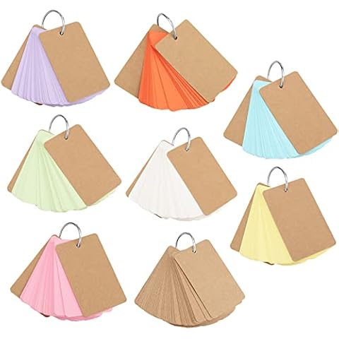HEIHAK 8 Pack 400 Pcs Flash Cards, Multicolor Kraft Paper Revision Flash Cards, Blank Study Cards with Metal Binder Ring for Memory, Learning, Note, DIY (50 Sheets in 8 Colors per Set) Cover