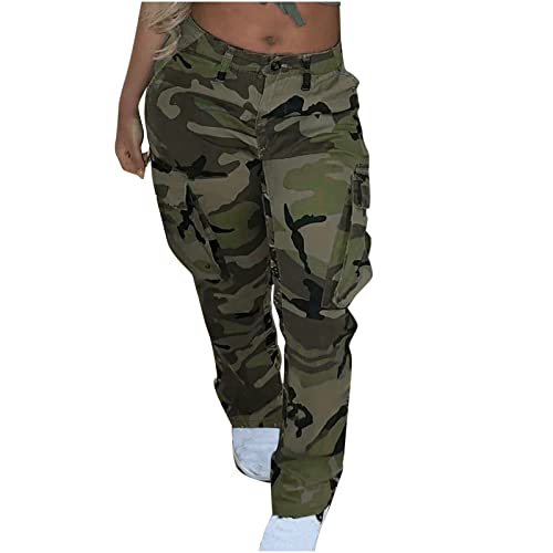 Women's Classic Camouflage Cargo Pants High Waist Straight Leg Combat Army Trousers Multicolor Pocket Camo Cargo Pant