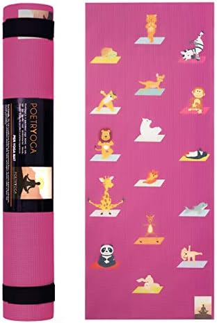 POETRYOGA - Kids Yoga Mat - with Carry Strap - 60"x24" 4mm - Eco-Friendly SGS Approved Non-Toxic No Phthalates or Latex - Non-Slip - Multi Purpose