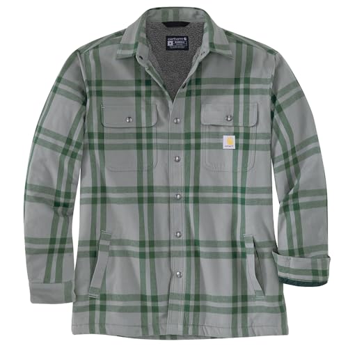 Image of Carhartt Men's Standard Relaxed Fit Flannel Sherpa-Lined Shirt Jac, Weather Ash