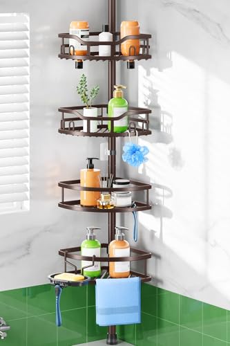 HAMITOR Shower Caddy Tension Pole: Rustproof Quick Install Corner Bathroom