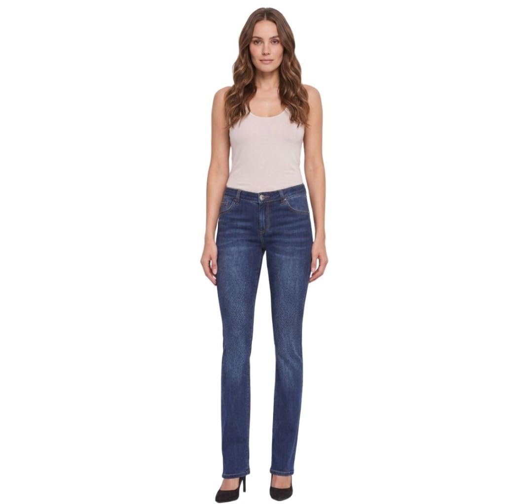 Gaudi Jeans Donna Bootcut in Cotone Elasticizzato Effetto Used, Denim a Gamba Svasata con Strass e Salpa Logata