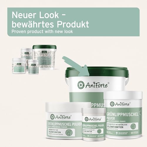 AniForte Grünlippmuschelpulver Hund 500g VERGLEICHSSIEGER 2023 - Naturprodukt für Gelenke & Gelenkfunktion, Grünlippmuschel Pulver Hund in Vollfettqualität mit hoher Akzeptanz