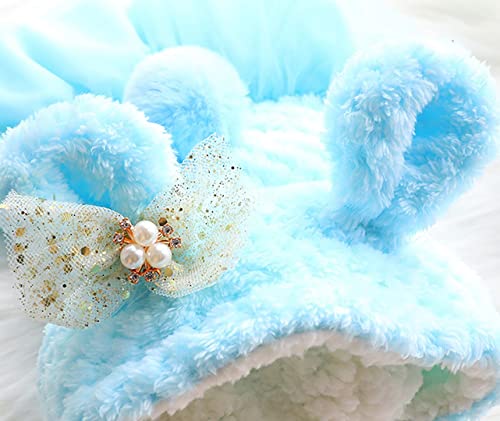 Chezabbey Fluffy Faux Fur Small Dog Hoodie Dress Thermal Skirt Warm Dog Sherpa Jacket Soft Fleece Pet Girl Doggie Coat Adorable Puppy Sweater Cat Winter Clothes Thick Kitten Sweatshirt Apparel #TOP4