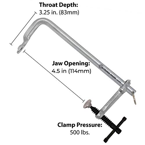 Light Duty Utility Clamp, 4.5" Capacity, 500 Lb Clamping Pressure, 5/8"-5/16" Rail Size, 3-1/4" Throat Depth, 5/16-18" Tapped Hole, Ud45, Strong Hand Tools #TOP1