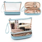 Ethereal Clear Makeup Bag, Small Cosmetic Bag Travel Makeup Bag for Women Sierra Blue Makeup Organiz