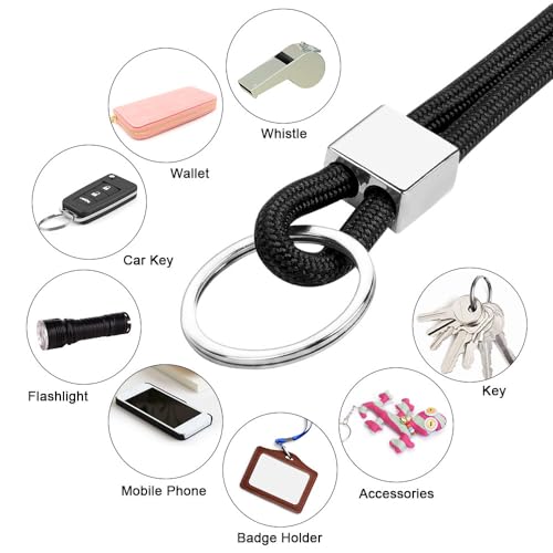 Vicloon Schlüsselband Lang, Nylon Lanyards mit karabiner, Schlüsselbänder Umhängebänder mit Drehbarem Metallclip Abnehmbare Neck Lanyard Langes Handgelenk Paracord Schlüsselanhänger（Schwarz）