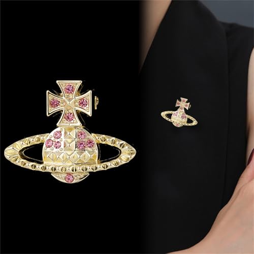 Image of Dreuyet Saturn Planet Brooch Pin for Women Ladies Dainty Rhinestone Star Lapel Pin Cubic Zirconia with Crystal Planet Brooch Fashion Dress Accessories Jewelry for Suit Clothing Jackets Badges
