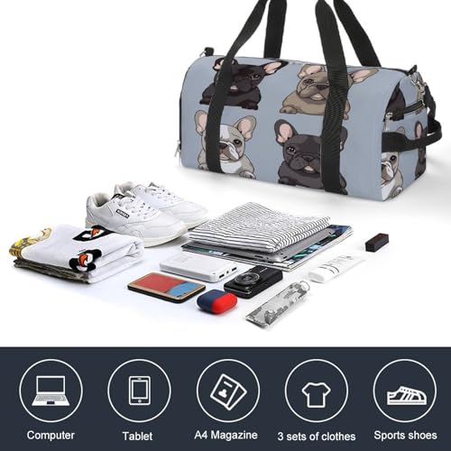 French Bulldog Gym Bag Travel Duffel Bags for Men Women Large Weekender Bags Carry On Overnight Duffle Bag with Shoe Compartment for Workout4