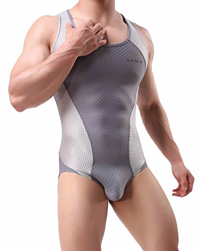 Brave Person Men's Figure-Shape Bodysuits Elastic Workout Clothes Swimwear 2241 (Xl / 33"-38'', 003- Gray) #TOP3