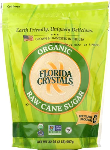 Florida Crystals Organic Raw Cane Sugar, USDA Certified Organic, Non-GMO, 2 Lb (Pack of 6)