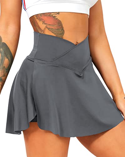 Navneet Women Tennis Skirts with Pockets High Waisted Golf Skirts Athletic Skorts Pleated Mini Skirt Workout Sport Pickleball, Grey, L