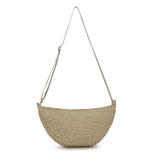 Image of GOKTOW Straw Crescent Beach Crossbody Bag for Women,Raffia Woven Shoulder Handbags for Summer Vacation 2025