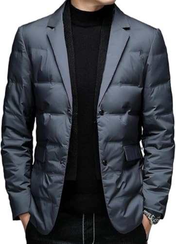 Goolecrimp Chaqueta de plumón con Cuello Alto Desmontable y Aislante para Hombre Chaqueta Informal de Negocios de Invierno Elegante y Ajustada Resistente al Viento. (Gris,L)