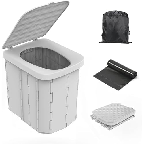 Hapoon Portable Camping Toilet for Adults XL Portable Folding Toilet with Lid,Travel Portable Potty for Adults,Porta Potty Car Toilet, Grey