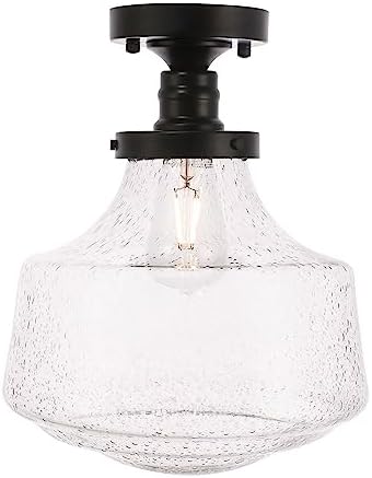 Living District Indoor Modern Home Decor Bright Lyle 1 Light Black and Clear seeded Glass Flush Mount