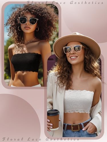 Image of Geyoga 6 Pieces Floral Lace Bralette Bandeau Bra for Women Girl Seamless Strapless Stretchy Tube Top