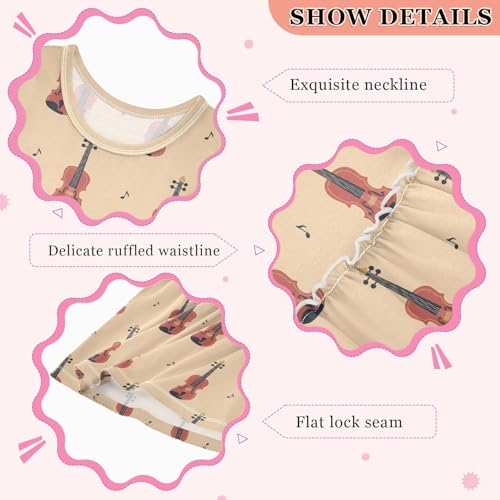 Retro Music Notes Violin Girls Casual Dress Cotton Summer Clothes for Kids 2T-8Y3