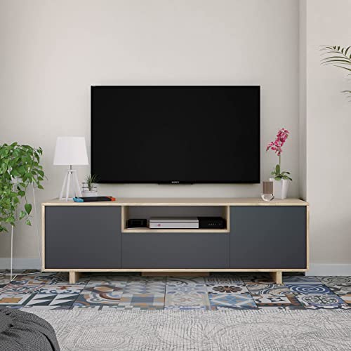 Modulo-TV-Mueble-de-Salon-Juego-de-Muebles-Modelo-Zaira-Acabado-en-Roble-Canadian-y-Gris-Antracita-Medidas-150-cm-Ancho-x-46-cm-Alto-41-cm-Fondo