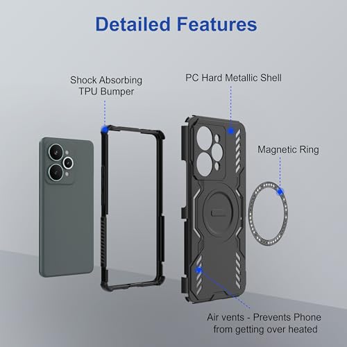 Image of amazon basics Back Case Cover for Realme 15 Pro 5G | MagSafe Case with Built-in Metal Ring | Supports MagSafe Charger, Wallet & Car Mount | Shockproof Hybrid PC + TPU | Black